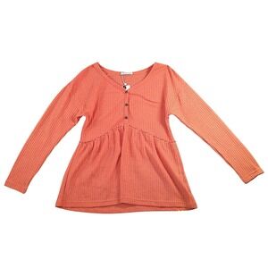 Pinkmstyle Waffle Knit Peplum Top Women Small Long Sleeve V Neck Cottage Peasant